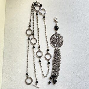 Lia Sophia Lyrical necklace long silvertone toggle and detachable tassel pendant
